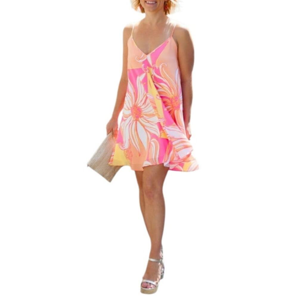New Lilly Pulitzer Just a Splash Multicolor Spaghetti Straps Silk Clara Dress XS